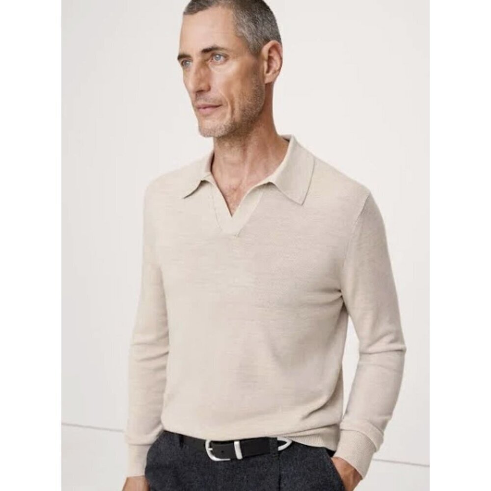 Banana Republic Men's Italian Merino Sweater Polo in Heather Oatmeal, size L